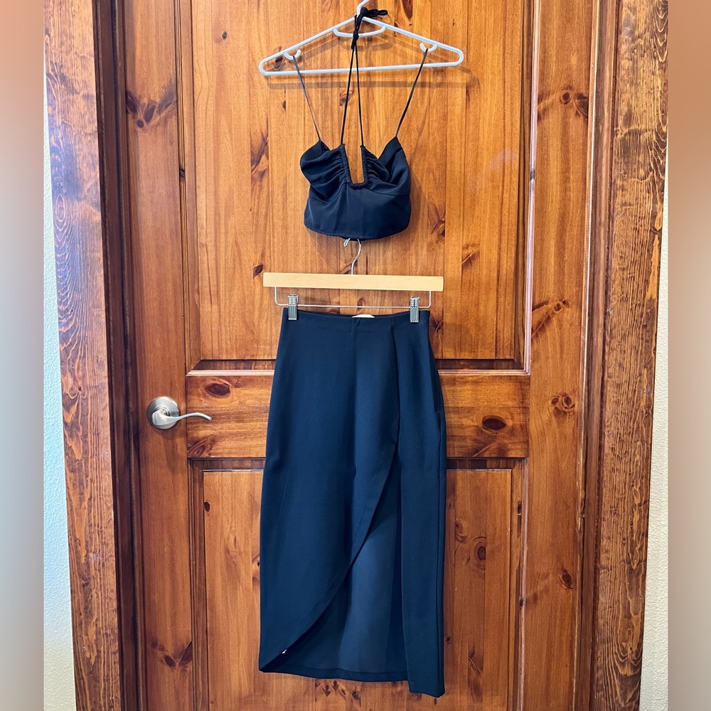Abercrombie & Fitch Black Women's Midi Skirt + Crop Top